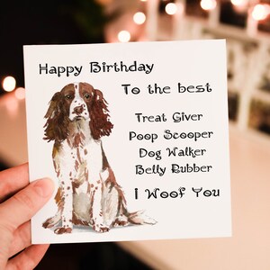 Tarjeta de cumpleaños de Springer Spaniel inglés, tarjeta de cumpleaños de perro, tarjeta de raza de perro personalizada, tarjeta de felicitación de amigo, tarjeta de cumpleaños personalizada, tarjeta de perro
