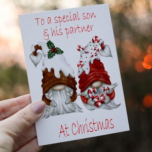Personalized Son & Partner Gnome Christmas Card