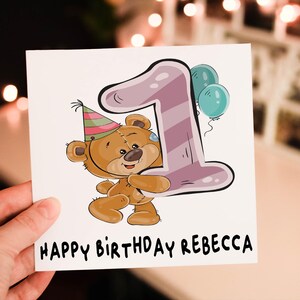 Carte ours en peluche, carte d'anniversaire, carte d'anniversaire d'âge, carte d'anniversaire d'un ami, carte personnalisée pour enfant, carte pour enfants, carte ours personnalisée