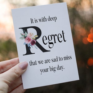 Hochzeitskarte, personalisierte Karte, Karte für Hochzeit, Hochzeit, Einladungen, Karte, Karte, bedauerlich, ich kann nicht an der Karte teilnehmen