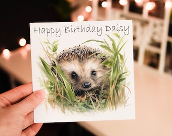 Hedgehog Birthday Card, Personalized Greeting Card
