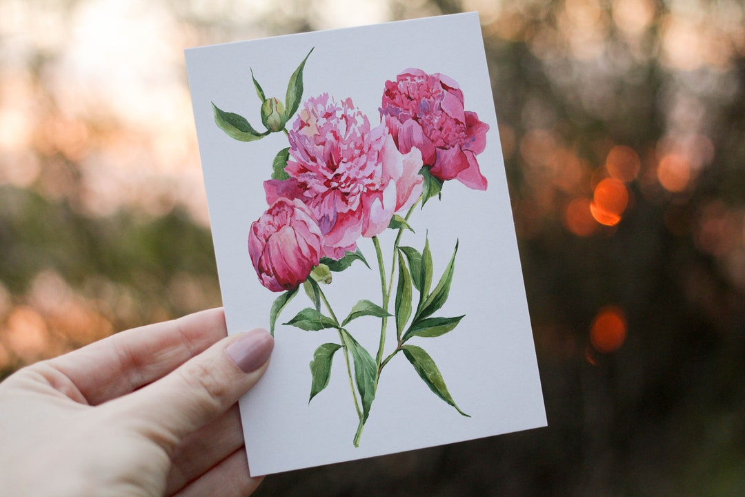 Peony Flower Birthday Card, Card for Friend, Greeting Card, Flower ...