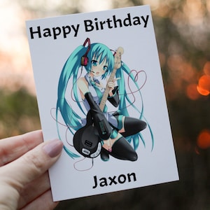 Tarjeta de cumpleaños de Miku Anime, tarjeta personalizada para cumpleaños, tarjeta de anime, tarjeta personalizada, tarjeta personalizada para cumpleaños, Anime Miku, tarjeta Miku