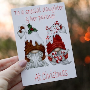 Gnome Daughter & Partner Christmas Card, Personalized Festive Card