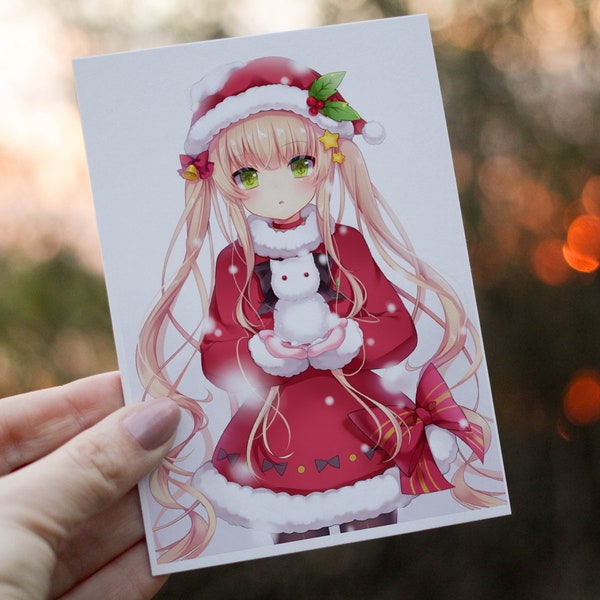Anime Christmas Card, Personalized Card for Christmas, Festive Card, Personalised Card, Custom Card For Christmas, Anima Holiday Card, Anime