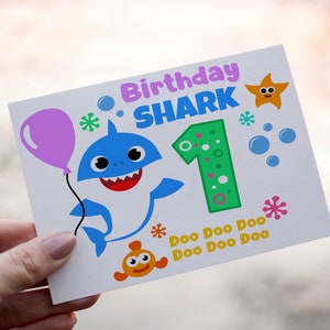 Verjaardag haai verjaardagskaart, kaart voor kind, 1e verjaardagskaart, haai verjaardagskaart, verjaardag haai, aangepaste verjaardagskaart haai, aangepaste verjaardagskaart haai, haai