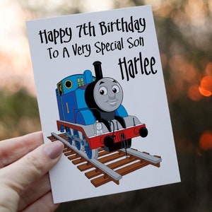 きかんしゃトーマスの息子の誕生日カード、息子へのカード、息子の誕生日カード、息子の電車の誕生日カード、パーソナライズされたカード、息子