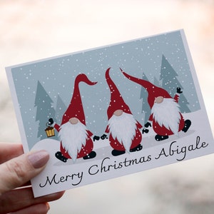 Personalized Gnome Family Christmas Card, Festive Holiday Card