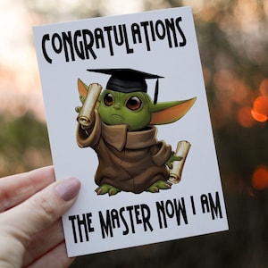Tarjeta de graduación de maestría de Yoda, su tarjeta de graduación, tarjeta personalizada para graduación, tarjeta de felicitaciones, tarjeta de graduación, Yoda