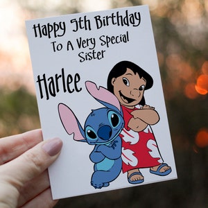 Lilo & Stitch Schwester Geburtstagskarte, Karte für Schwester, Geburtstagskarte, spezielle Schwester Geburtstagskarte, personalisierte Karte, benutzerdefinierte Karte für Schwester