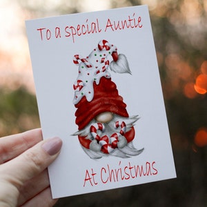 Gnome Auntie Christmas Card, Festive Personalized Card