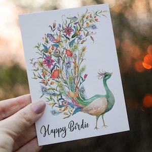 Carte d'anniversaire paon Birdie, carte pour anniversaire, carte paon, carte d'anniversaire ami, carte personnalisée, paon, carte d'anniversaire oiseau personnalisée