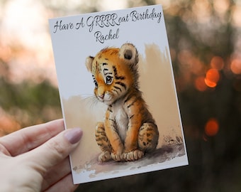 Personalized Tiger Birthday Card, Custom Name & Age Card