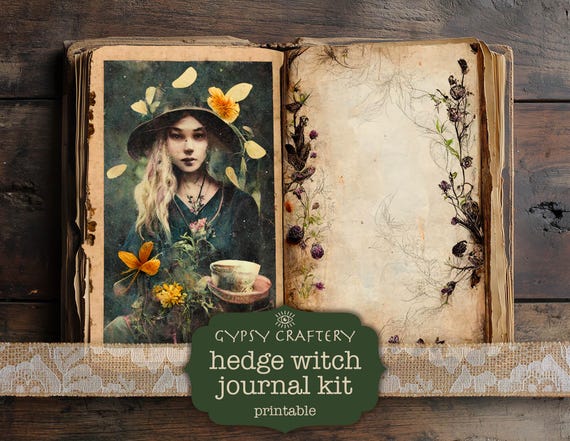 Hedge Witch Junk Journal Kit, Printable Grimoire Pages (Digital Download)