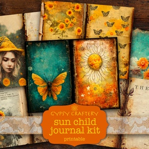 Kit de diario basura Sun Child, descarga digital, páginas imprimibles, material efímero, marcadores, tarjetas ATC, álbumes de recortes, gitano, boho
