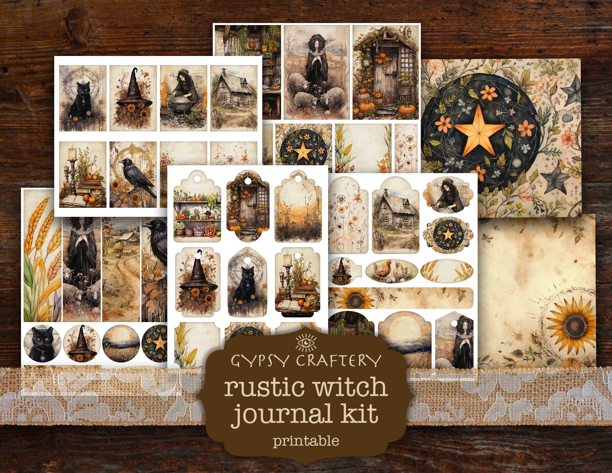 Rustic Witch Junk Journal Kit, Printable Ephemera Pages (digital ...