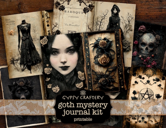 Goth Mystery Junk Journal Kit, Witch Ephemera (Printable)