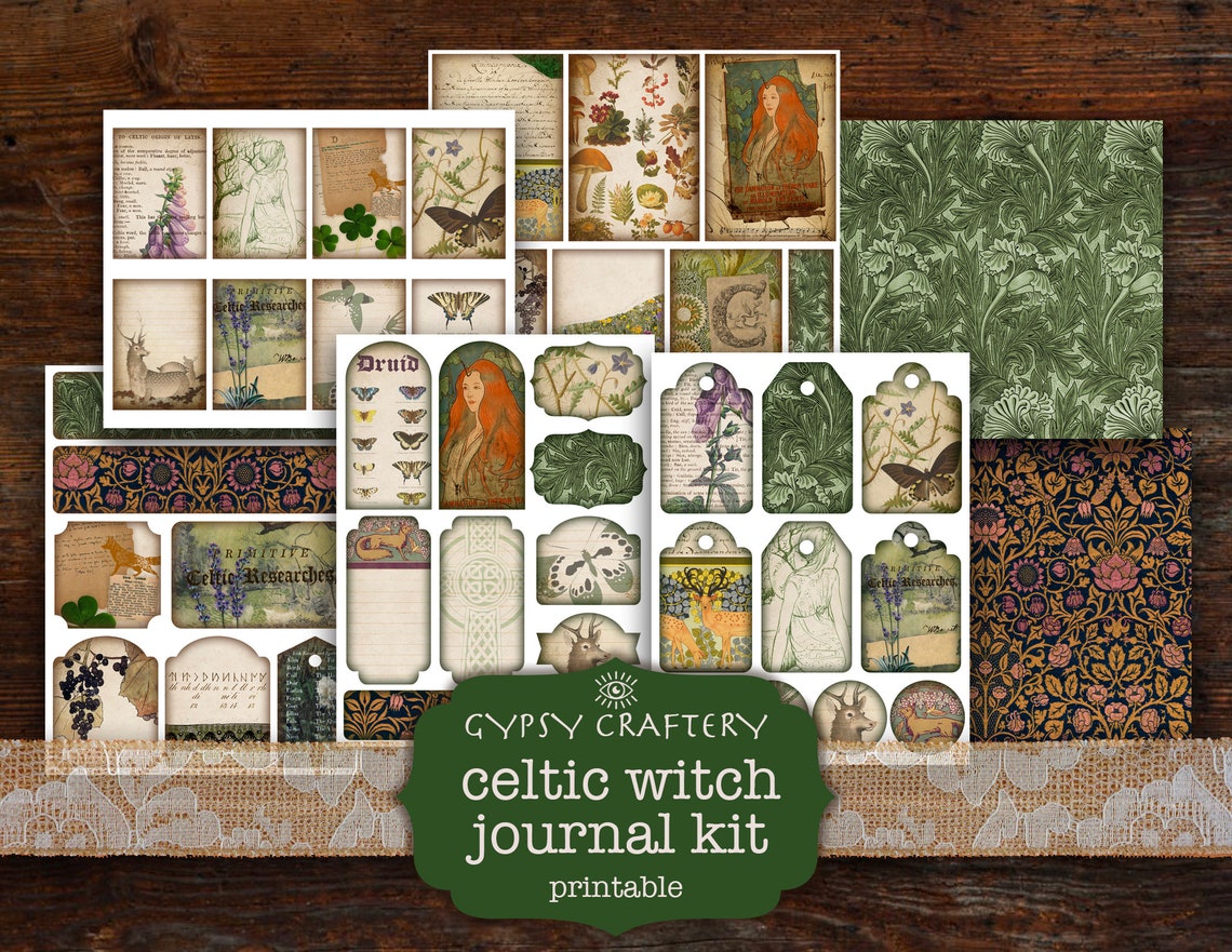 Celtic Witch Junk Journal Kit, Printable Grimoire Ephemera (digital ...