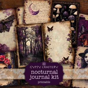 Nocturnal Junk Journal Kit, Witchy Junk Journal afdrukbaar, Gothic Junk Journal Supplies, kortstondige, vos, wolf, schedel, donker bos