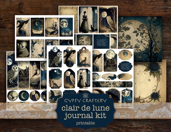 Vintage Gothic Junk Journal Kit, Printable Pages, Ephemera, Bookmarks, ATC  Cards, Journaling Supplies, Moon, Roses, Skull 