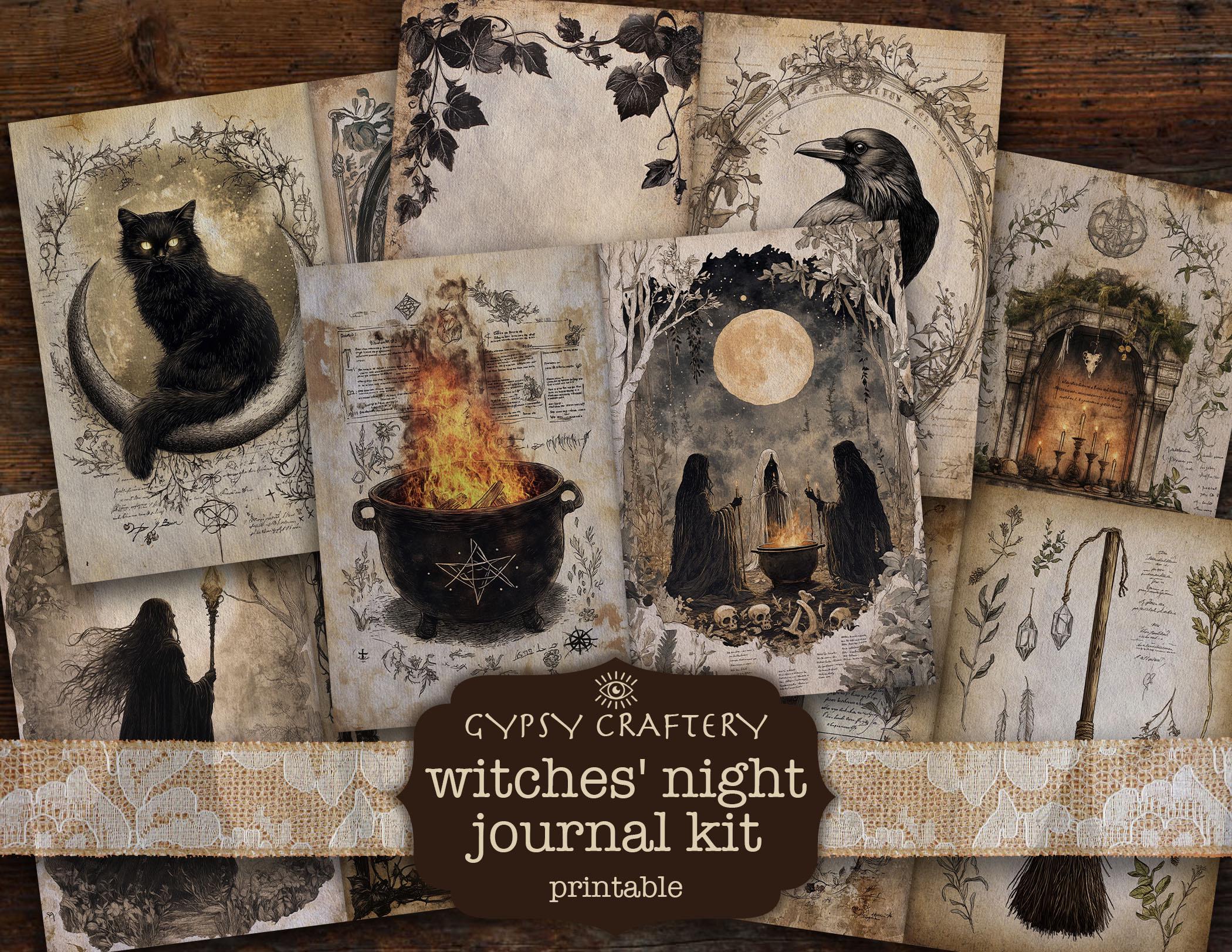 Witches Night Junk Journal Kit, Vintage Witchcraft Ephemera (digital ...