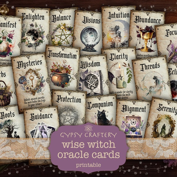 Wise Witch Oracle Cards, Printable Oracle Deck, Digital Download, Divination Tool, Tarot Reading, Witchcraft, Wicca, Grimoire, Bos