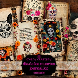 Kit de journal indésirable Dia De Los Muertos, pages imprimables, documents éphémères, signets, cartes ATC, papier de scrapbooking, collage, La Calavera Catrina