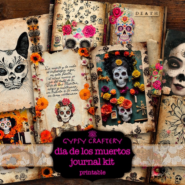 Dia De Los Muertos Junk Journal Kit, Printable Pages, Ephemera, Bookmarks, ATC Cards, Scrapbook Paper, Collage, La Calavera Catrina