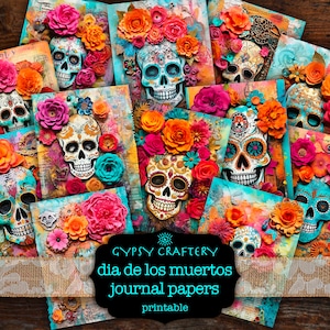 Dia De Los Muertos Junk Journal Papers, Printable Journal Pages, Digital Papers, Scrapbook, Collage, Journal Supplies, Floral Skulls
