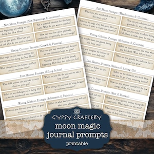 Moon Magic-dagboekprompts, afdrukbare grimoirepagina's, bospagina's, Celestial Junk Journal, boek der schaduwen, schrijfprompts maanstanden