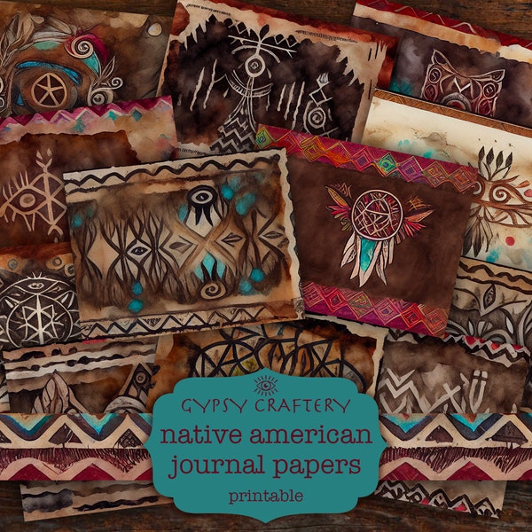 Native American Junk Journal Papers, Printable Journal Pages, Digital Paper Pack, Scrapbook, Tribal, Navajo, Apache