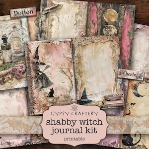 Kit de journal indésirable sorcière minable, téléchargement numérique, éphémères sorcières, fournitures de journalisation sorcellerie, papier de scrapbooking, chat noir