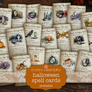 Tarjetas de hechizos de Halloween, páginas de grimorio, libro de las sombras, diario basura de brujas, material efímero imprimible, Bos, brujería, descarga digital