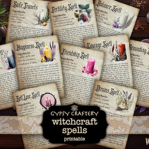 Grimoire Pages, Printable Witchcraft Spells, Book Of Shadows Pages, Witchy Junk Journal, Witch Ephemera, Wiccan, Digital Download