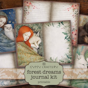Kit de journal indésirable Forest Dreams, journal indésirable animaux de la forêt, pages imprimables, lot d'éphémères, renard, loup, cerf, ours, hibou, lapin