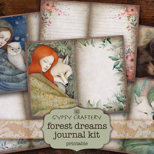 Forest Dreams Junk Journal Kit, Woodland Animals Junk Journal, Printable Pages, Ephemera Pack, Fox, Wolf, Deer, Bear, Owl, Bunny