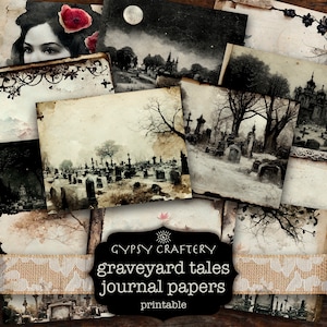 Graveyard Tales Junk Journal Papers, Printable Journal Pages, Journal Supplies, Scrapbook, Cemetery, Dark, Goth, Horror, Halloween