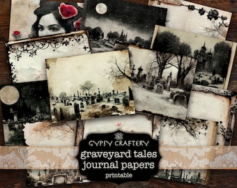 Graveyard Tales Junk Journal Printable Papers, Gothic Horror (Digital Download)