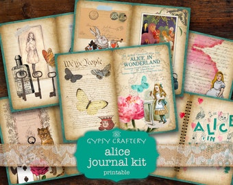 Alice in Wonderland Junk Journal Kit, Printable Ephemera (Digital Download)