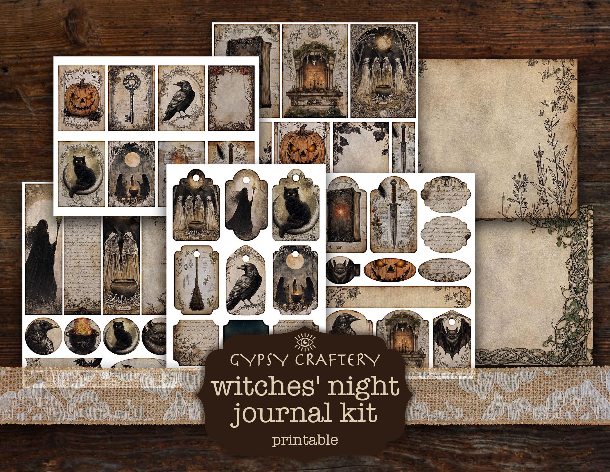 Witches Night Junk Journal Kit, Vintage Witchcraft Ephemera (digital ...