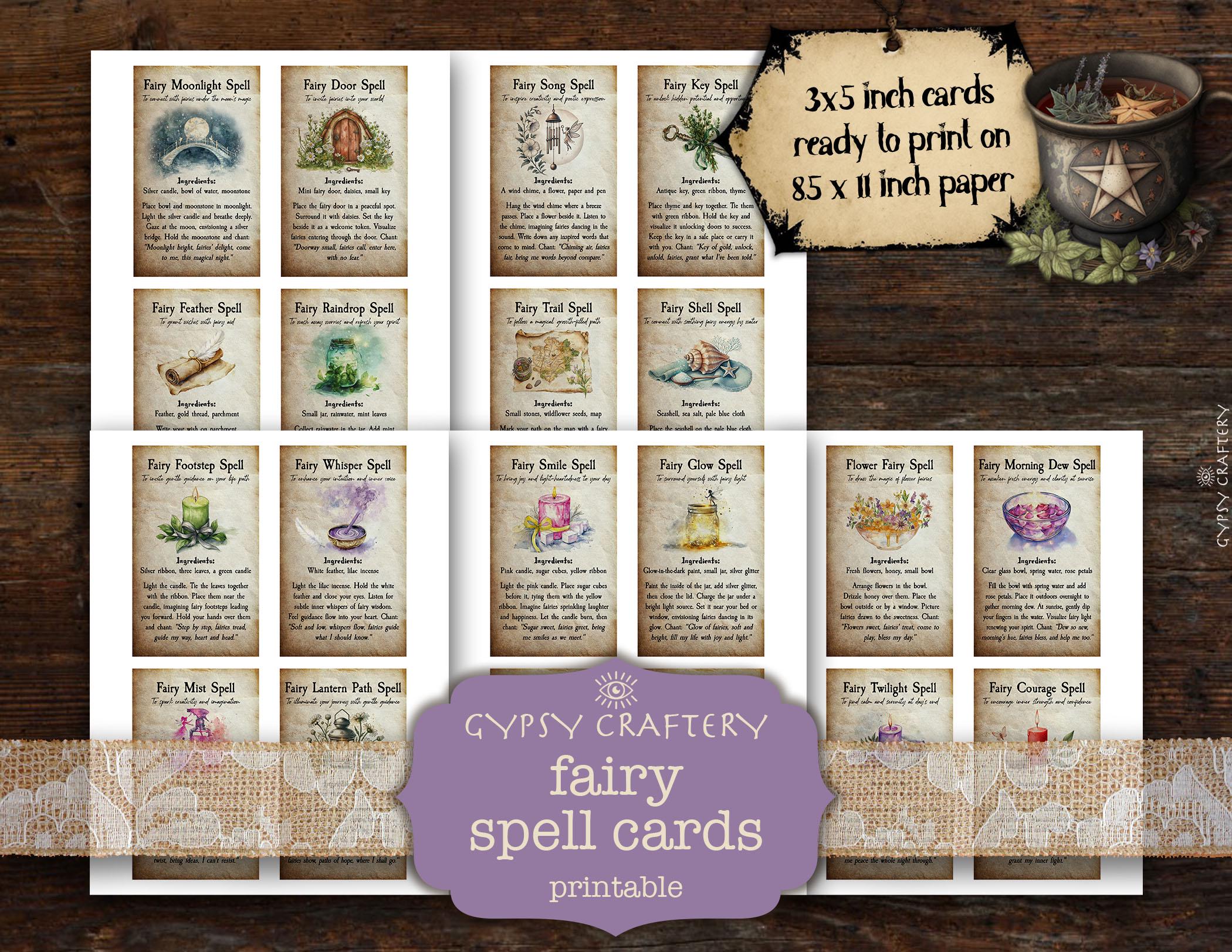 Fairy Spells: Printable Cards for Grimoire, Book of Shadows, Witch Junk ...