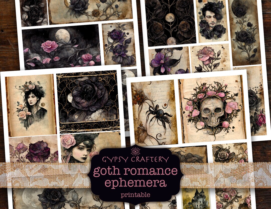 Goth Romance Ephemera Pack, Journal Supplies, Collage Sheet, Junk