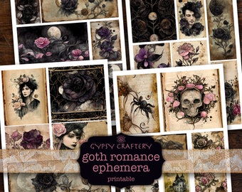 Goth Romance Ephemera Pack, Skull & Roses Collage (Digital Download)