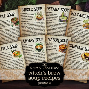 Receitas de sopa de infusão de bruxa, páginas Bos para impressão, livro das sombras, páginas de grimório, bruxaria, sabá, livro de bruxa, diário de bruxa