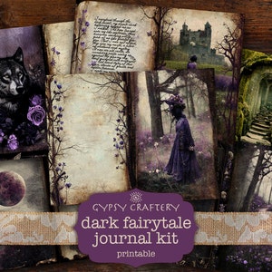 Dark Fairytale Junk Journal Kit, digitaler Download, bedruckbare Seiten, Ephemera, Lesezeichen, ATC Karten, Gothic, Fantasy, Hexe