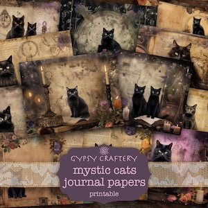 Mystic Cats Junk Journal Paper, Black Cat Junk Journal, Magical Cat Journaling Pages, Digital Scrapbooking, Paper Craft, Witchcraft