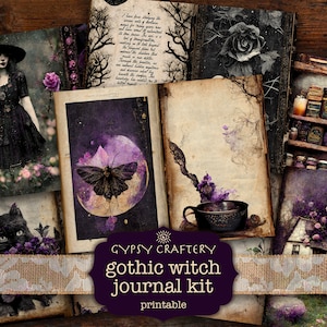 Gothic Witch Junk Journal Kit, Digital Download, Printable Pages, Ephemera, Bookmarks, ATC Cards, Journaling Supplies, Witchcore