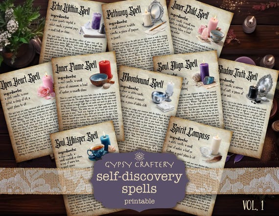 Self-Discovery Spells Vol. 1: Printable Cards for Grimoire, Book Of Shadows, Witch Junk Journal