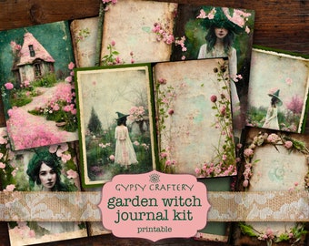 Garden Witch Junk Journal Kit, Printable Ephemera, ATC Cards (Digital Download)