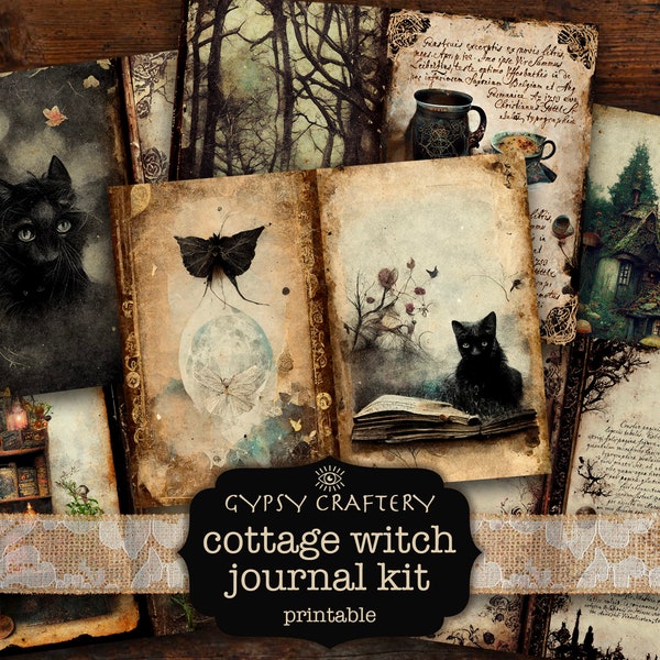 Cottage Witch Junk Journal Kit, Digital Download, Printable Pages, Ephemera, Bookmarks, ATC Cards, Journaling Supplies, Witchcore